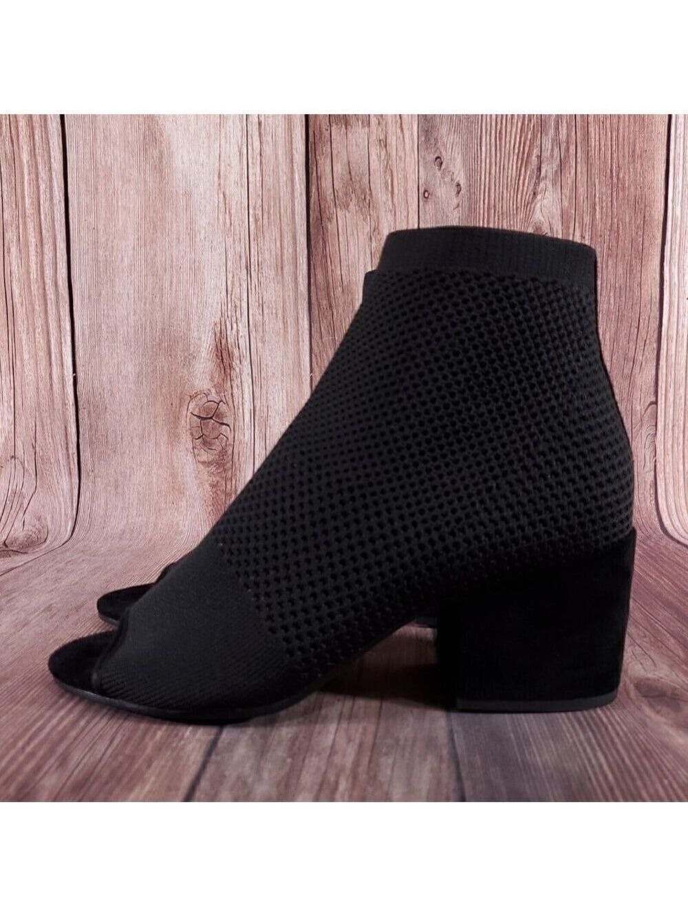 Eileen Fisher Womens Sz 10 Croft Open Toe Stretch Knit Black Ankle Boots Booties - Picture 2 of 13
